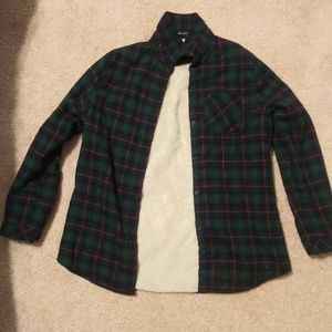Green and red flannel with faux fur inside MEDIUM
